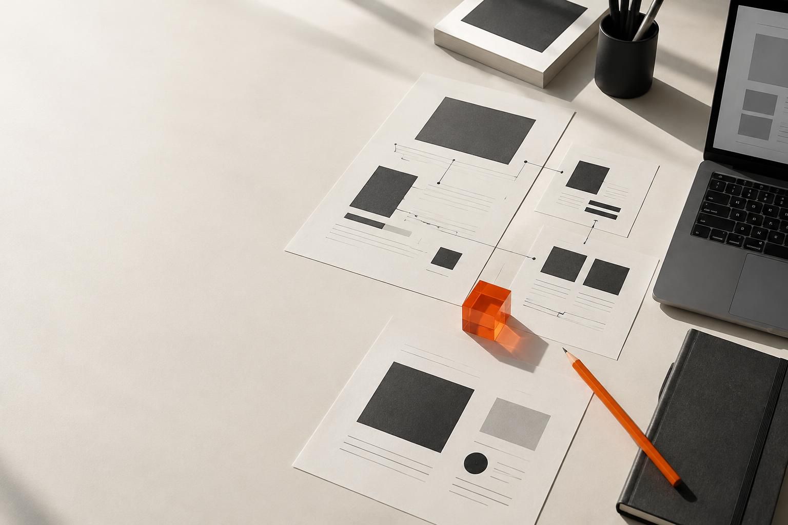 Entwürfe und verbundene Abläufe auf einem Projektarbeitstisch